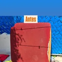 Sillón rojo antes de limpieza